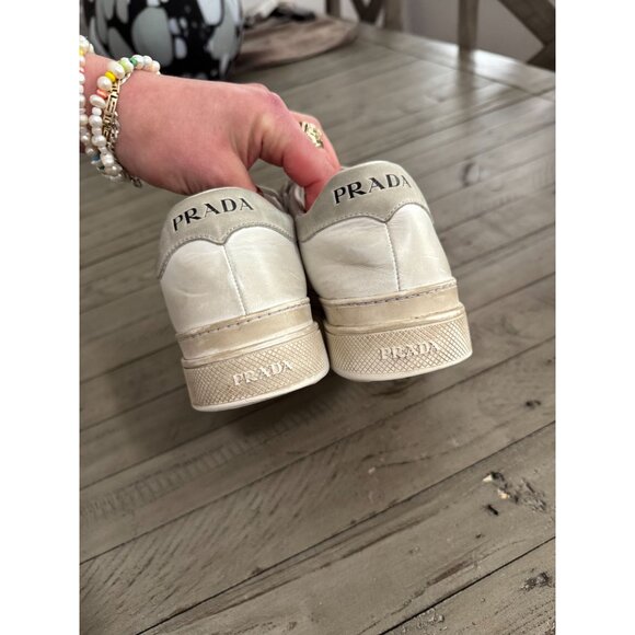 PRADA Leather Hook n Loop Platform Sneakers White Size 39 9 - Picture 6 of 12